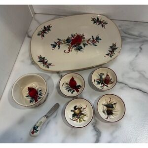 Lenox Winter Greetings Set Cardinal Platter 4 Dipping Bowls Dip Bowl W/ Spreader